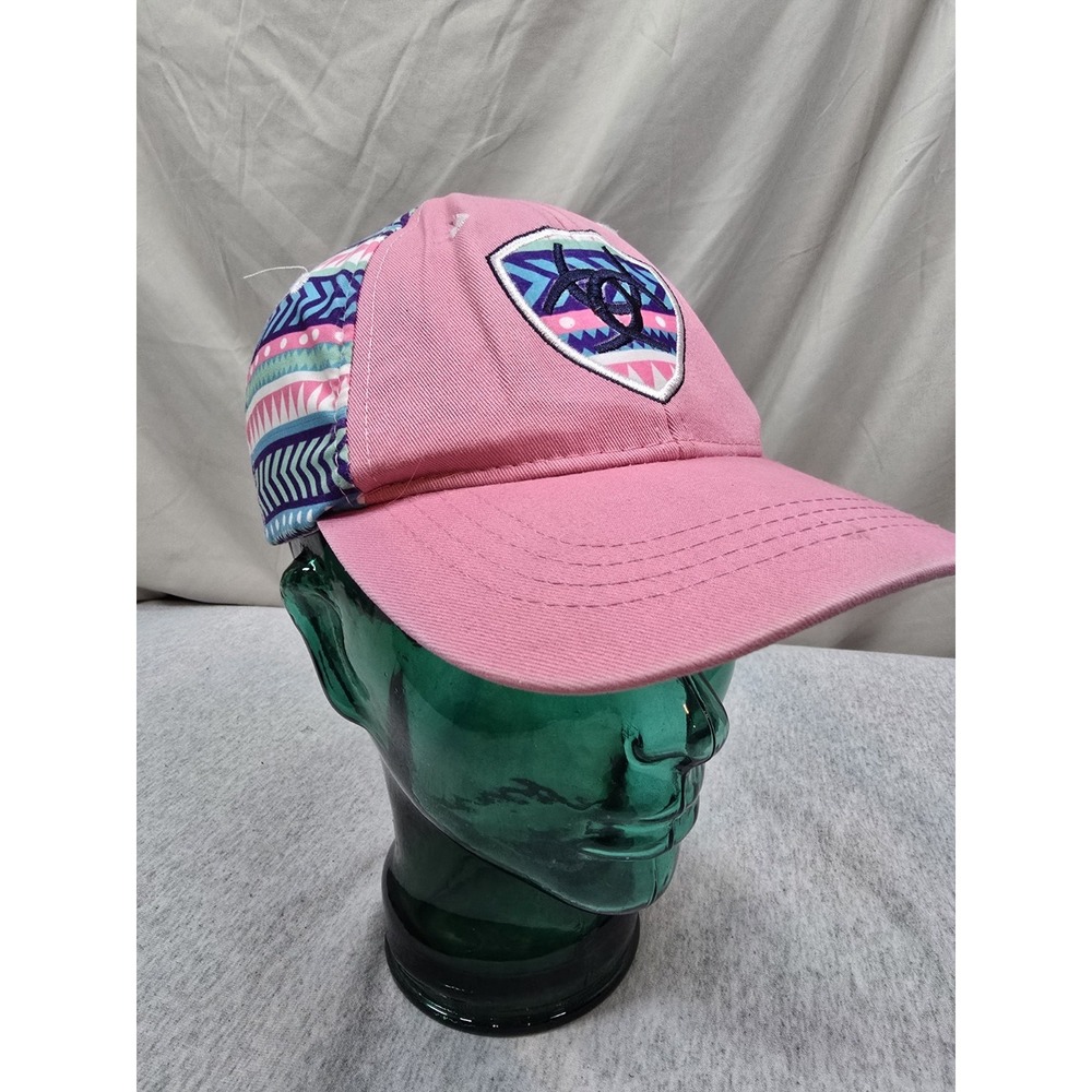 Ariat Youth Girls Pink Aztec Stripe Baseball Cap Hat Snapback OSFM - Used